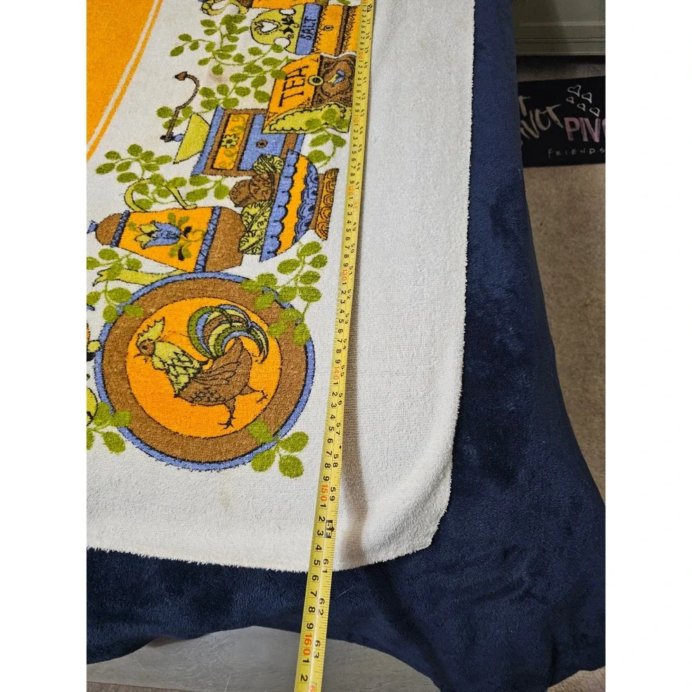 Vintage Mid Century Terry Cloth Tablecloth Rooster Tea Kitchen Orange 63x46
